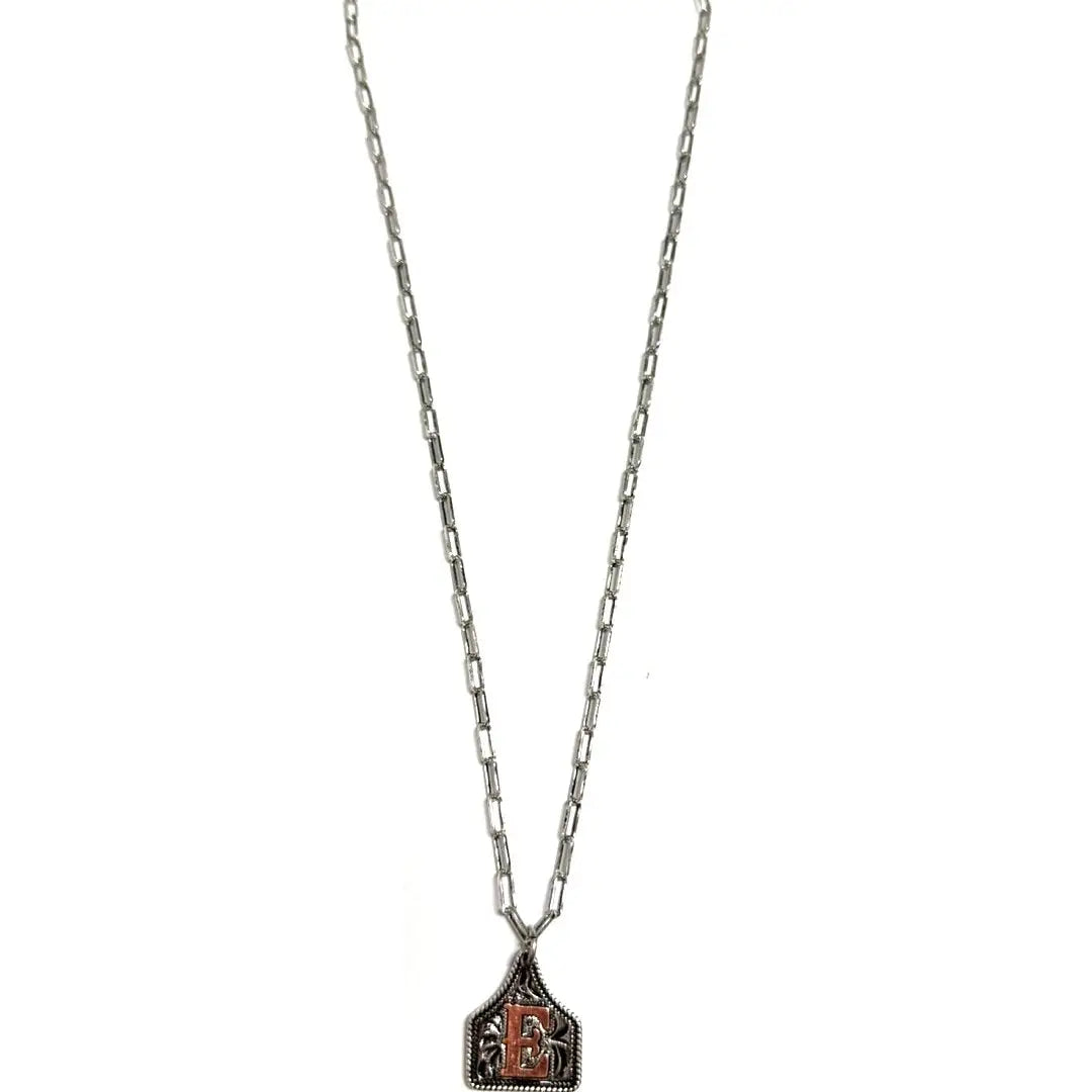 Silver Cattle Tag Initial Necklace