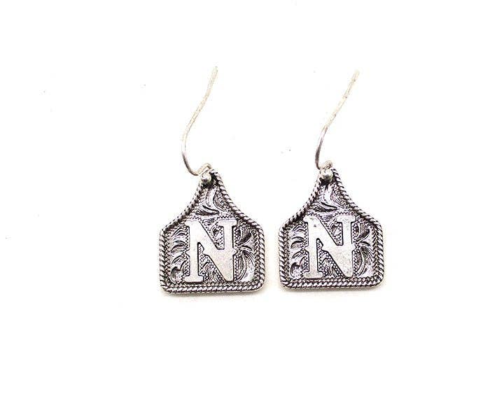 Silver Cattle Tag Initial Earrings