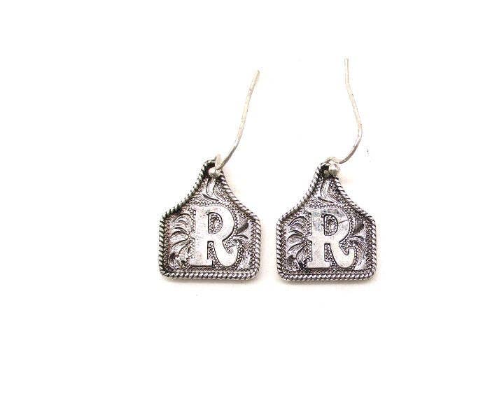 Silver Cattle Tag Initial Earrings