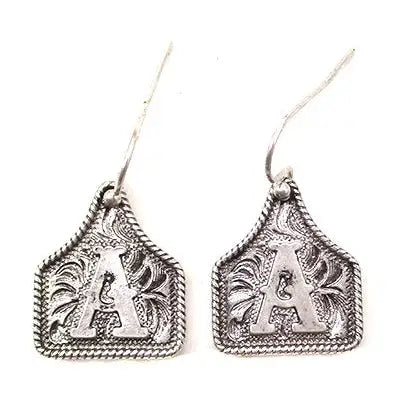 Silver Cattle Tag Initial Earrings