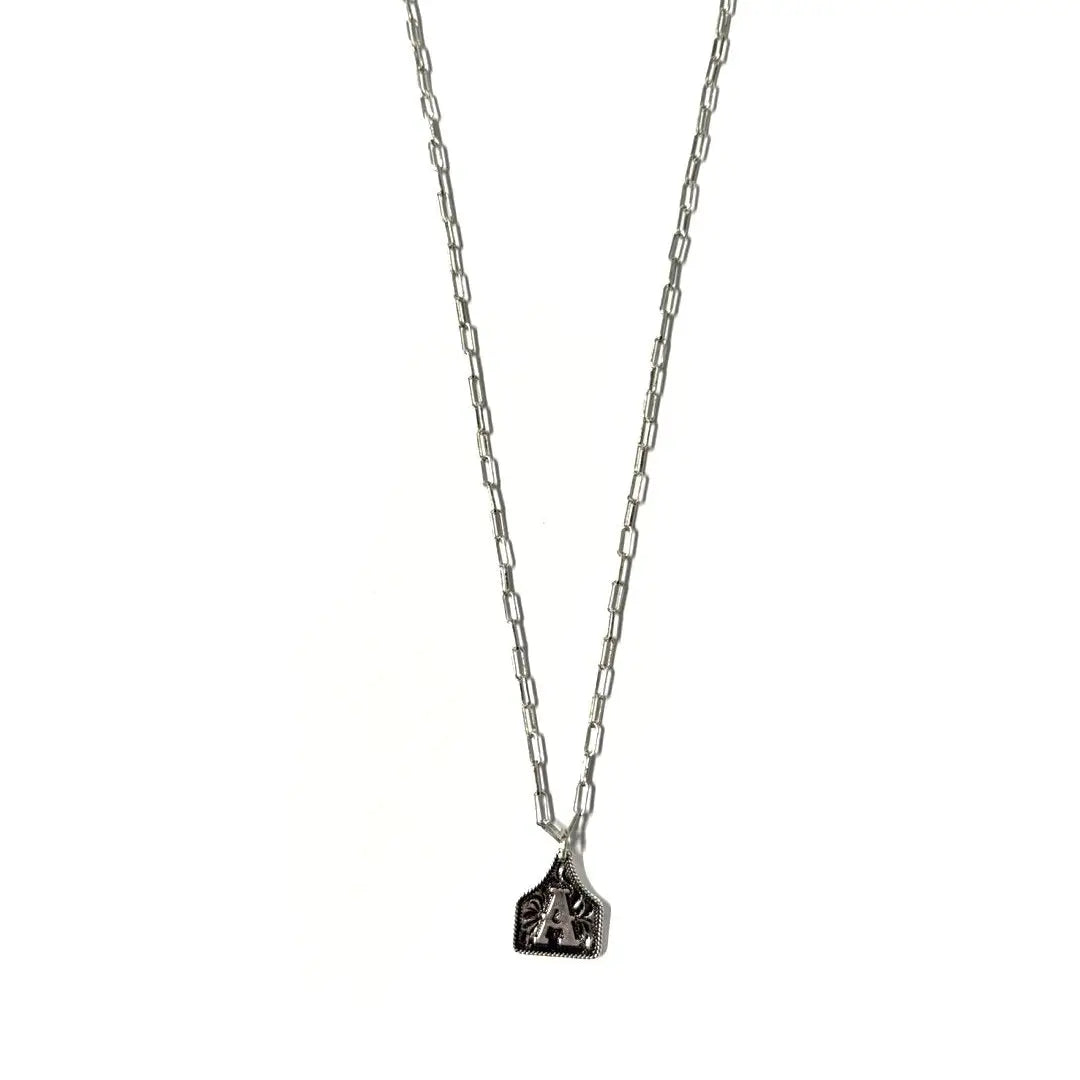 Silver Cattle Tag Initial Necklace