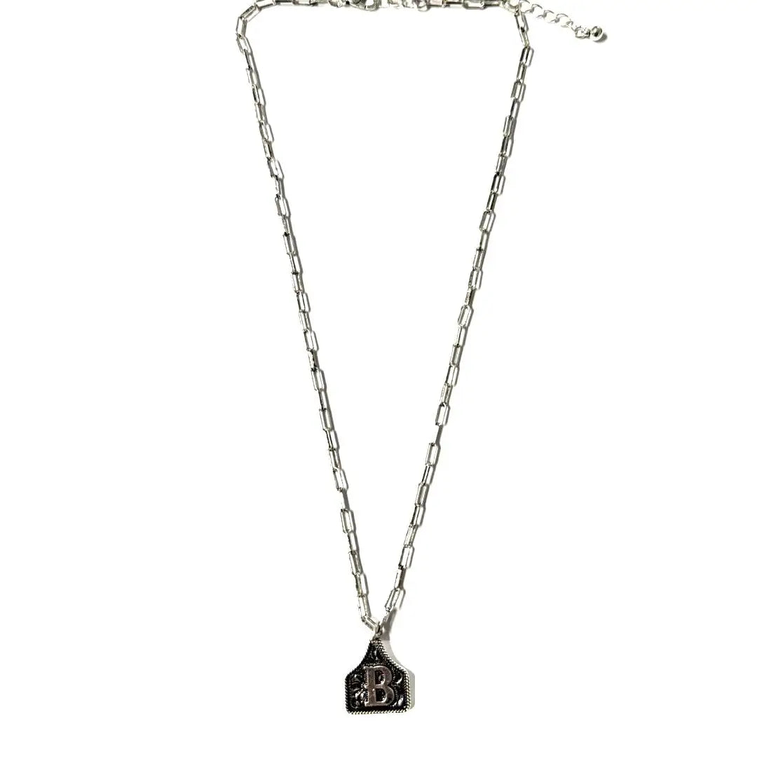 Silver Cattle Tag Initial Necklace