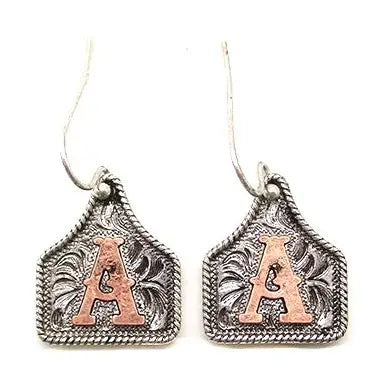 Two-Toned Cattle Tag Initial Earrings