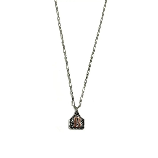 Two-Tone Cattle Tag Initial Necklace