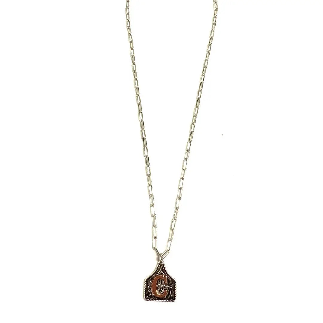Silver Cattle Tag Initial Necklace