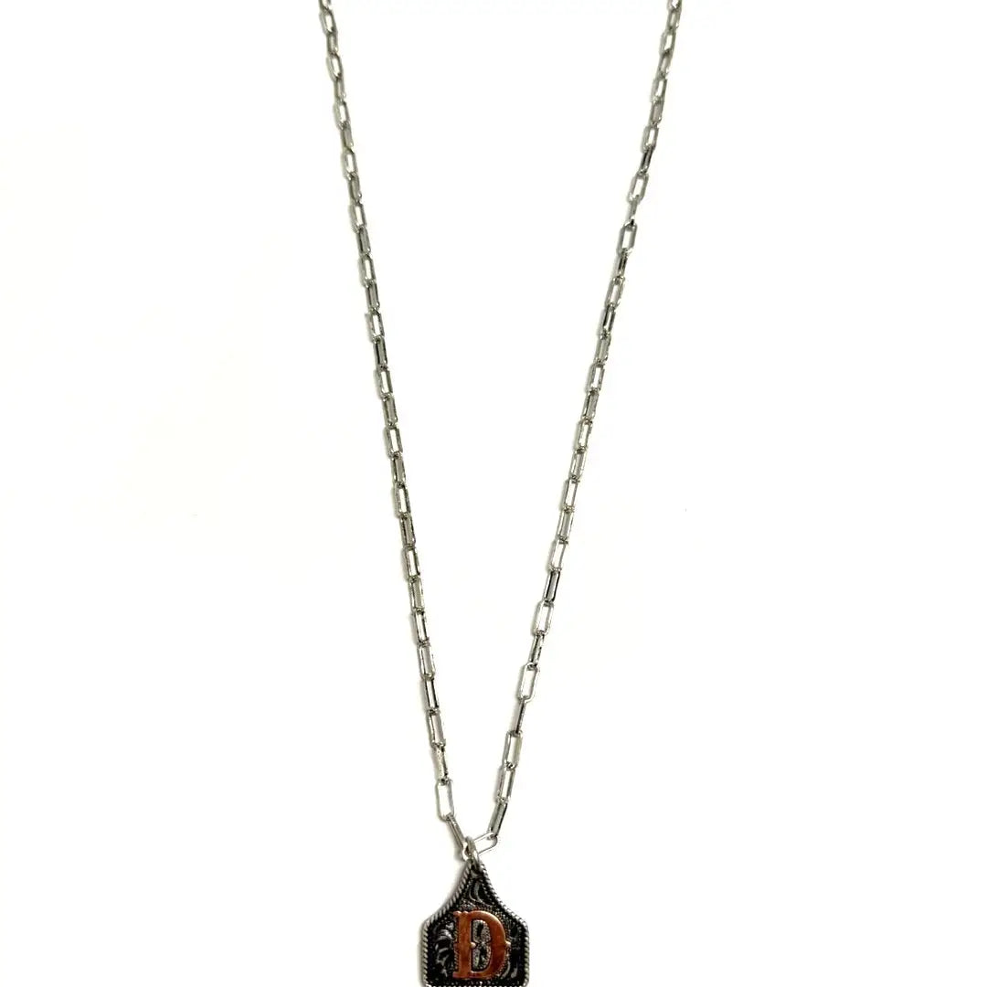 Two-Tone Cattle Tag Initial Necklace