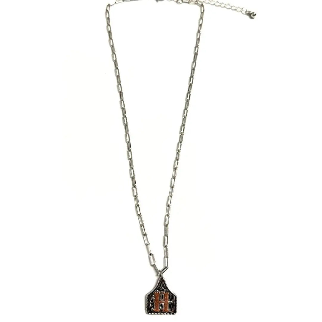Two-Tone Cattle Tag Initial Necklace