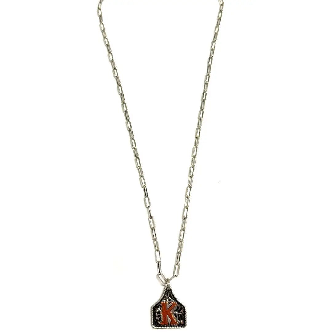 Two-Tone Cattle Tag Initial Necklace