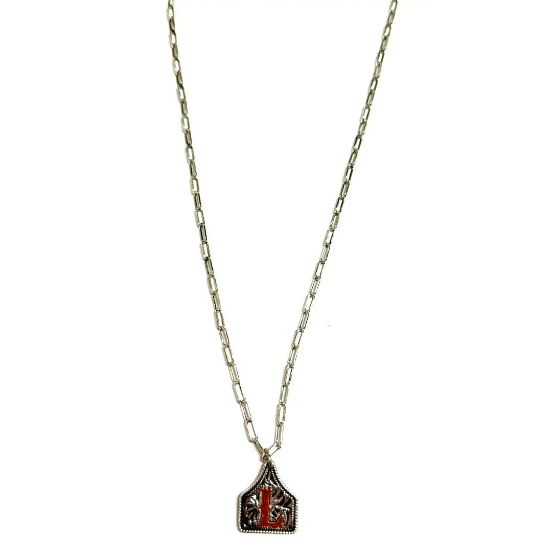 Two-Tone Cattle Tag Initial Necklace