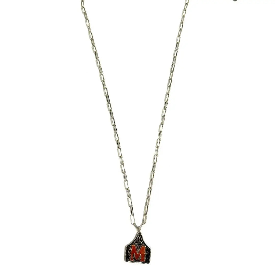 Two-Tone Cattle Tag Initial Necklace