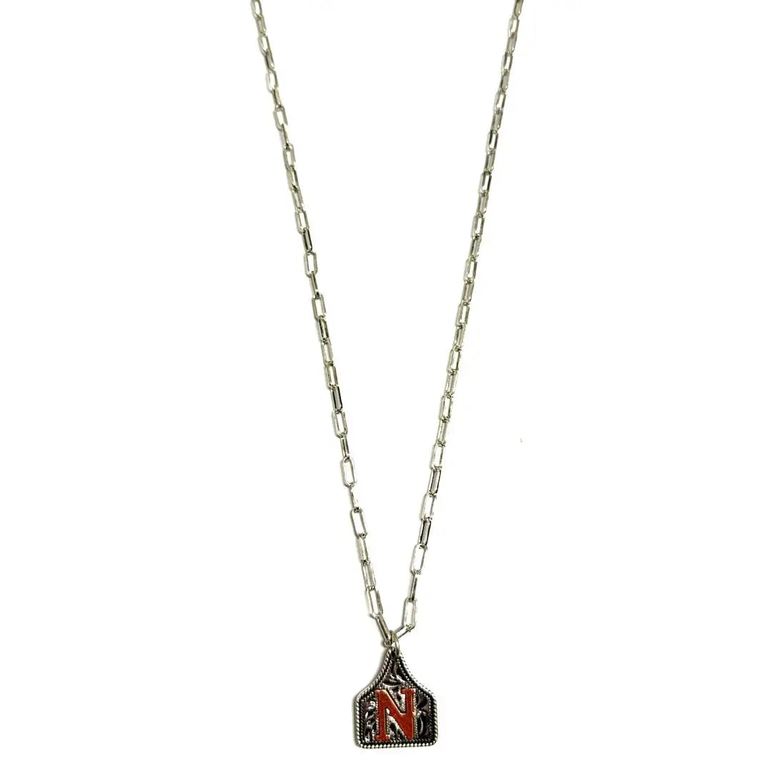 Two-Tone Cattle Tag Initial Necklace