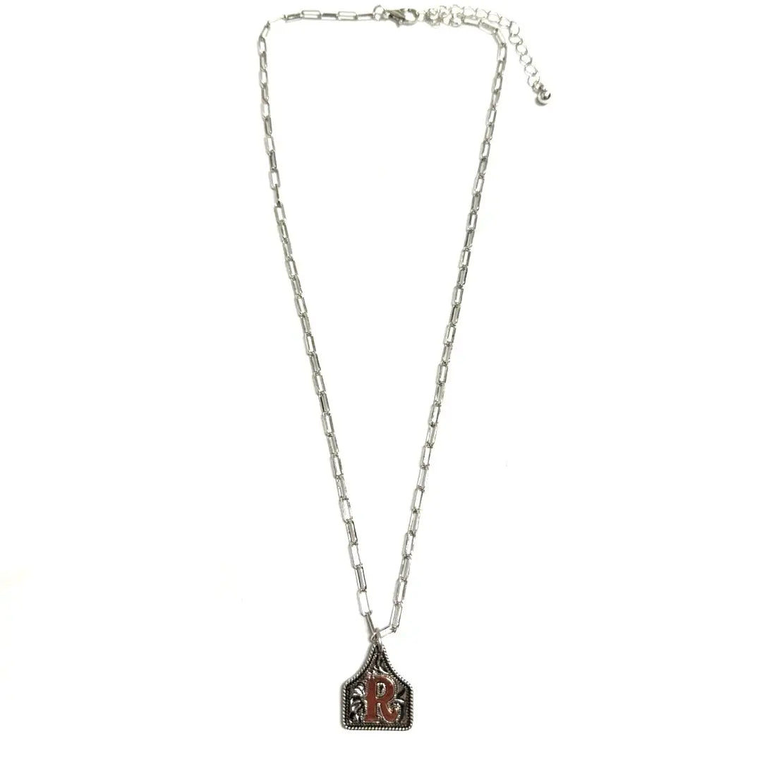 Two-Tone Cattle Tag Initial Necklace