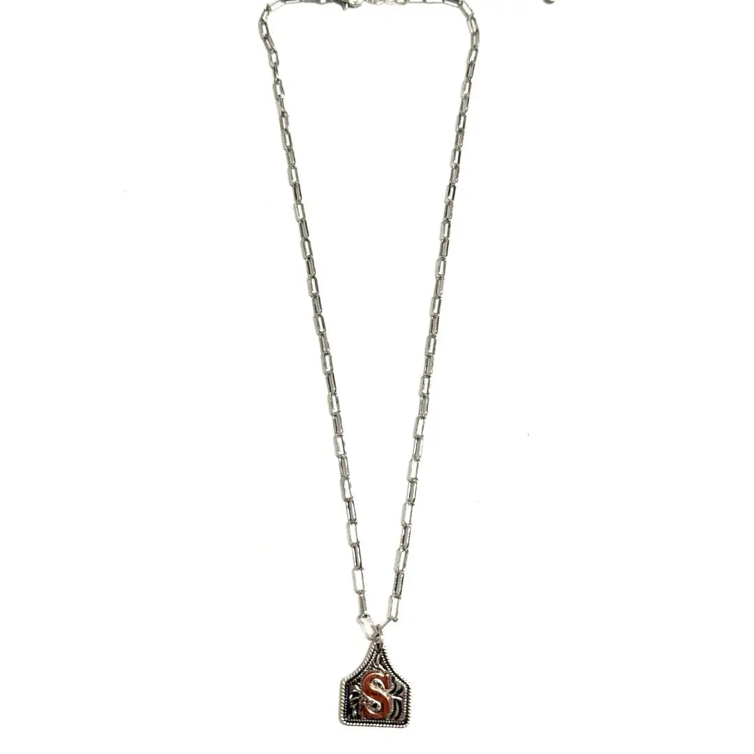 Two-Tone Cattle Tag Initial Necklace