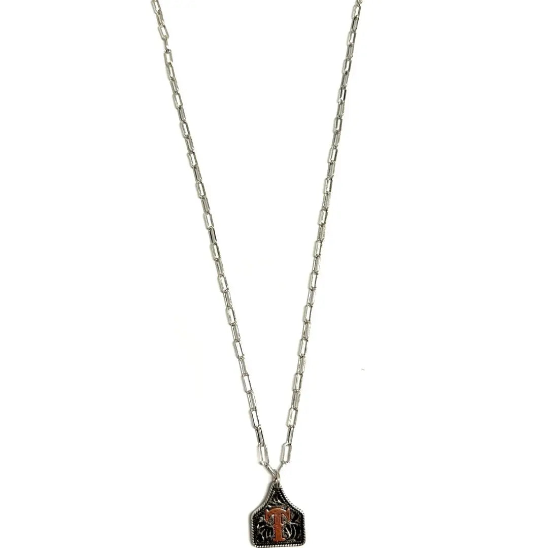 Two-Tone Cattle Tag Initial Necklace